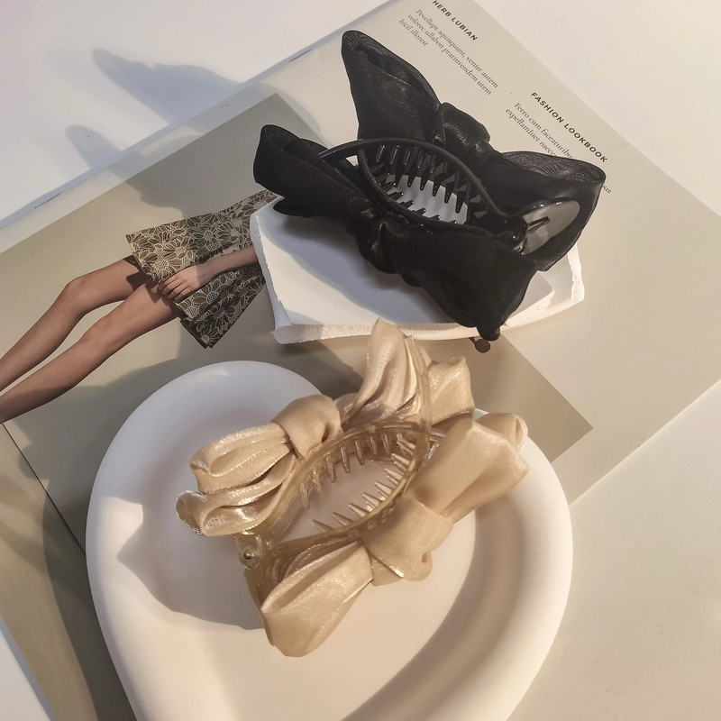 Fashion Bowknot Hair Claw lány hercegnőhöz Elegáns francia masnis fejdísz Kapcsolós vissza Updo Hair Shark Clip Crab Stick fejfedő