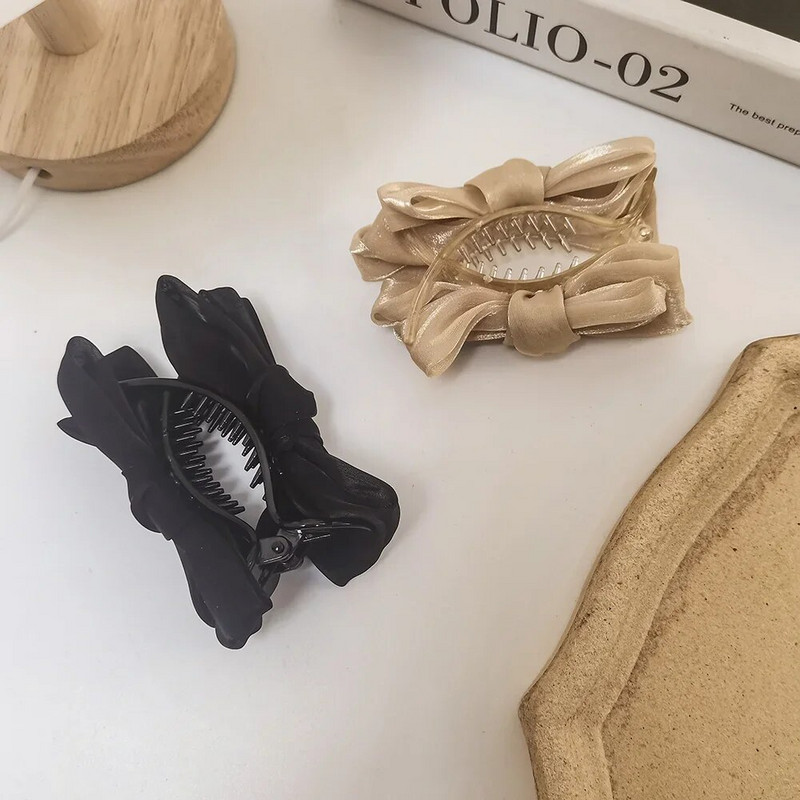 Fashion Bowknot Hair Claw lány hercegnőhöz Elegáns francia masnis fejdísz Kapcsolós vissza Updo Hair Shark Clip Crab Stick fejfedő