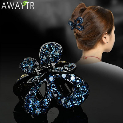 AWAYTR Дамски Crystal Hair Claw Vintage Butterfly Hairband Crab Clip Shiny Rhinestone Bow Щипки за коса Аксесоари за коса