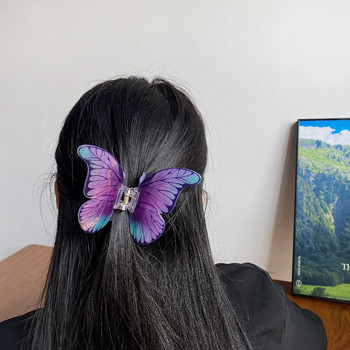 Цветен печат Нокът за коса с пеперуда Сладка романтична синя лилава фиби за жени Момиче Парти Бижута Подарък HUANZHI 2023 НОВО