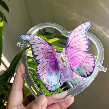 Цветен печат Нокът за коса с пеперуда Сладка романтична синя лилава фиби за жени Момиче Парти Бижута Подарък HUANZHI 2023 НОВО