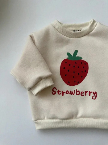 Φθινόπωρο χειμώνα αγόρι κορίτσι Παιδιά φράουλες μακρυμάνικο φούτερ Παιδικό βαμβακερό τύπωμα χοντρές ζεστές μπλούζες Baby fashion πουλόβερ πουλόβερ