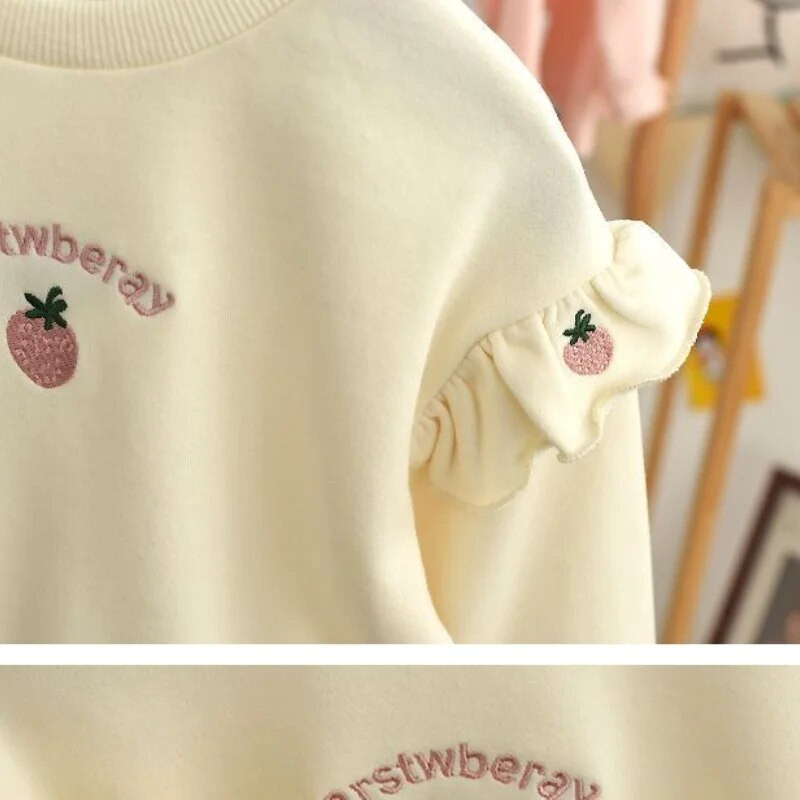 Îmbrăcăminte pentru copii Primăvară și toamnă Noua tendință de imprimare Moda Volane Versatil Gât rotund Mânecă lungă Hanorace de culoare solidă