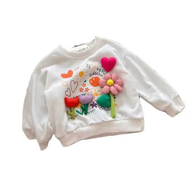 Mergaičių megztiniai pavasariui ir rudeniui, nauji vaikiški megztiniai, laisvalaikio universalūs, erdvūs gėlėmis puošti megztiniai