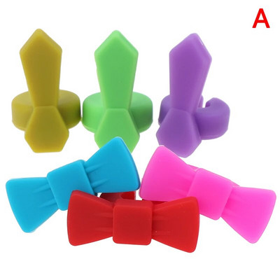 Silikoninis vyno stiklo žymeklis Kūrybinio Bowknot dizaino gėrimų pakabukai Etiketės ženklo stiklo identifikavimas, puikiai tinka vakarėliams 6 vnt.