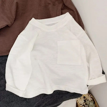 Baby Cotton T-shirt! Κορεάτικο μακρυμάνικο μπλουζάκι για αγόρια και κορίτσια Παιδικά ρούχα από μπαμπού βαμβακερή τσέπη