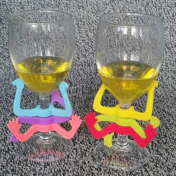 6Pcs Маркер за чаша за вино с длан Силиконови маркери за винени напитки Идентификатори за вино за парти Случайни цветове Бар Кухненски джаджи