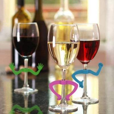 6 τμχ Palm Cup Μαρκαδόρος για ποτήρι κρασί από σιλικόνη Μαρκαδόροι ποτού κρασιού Αναγνωριστικά κρασιού για πάρτι Random Colors Gadgets κουζίνας μπαρ