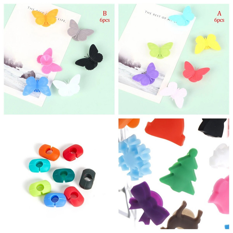 6 vnt palmių puodelio vyno taurės žymeklis silikoninis vyno gėrimų žymeklis Vyno identifikatoriai vakarėliams atsitiktinių spalvų baro virtuvės įtaisai