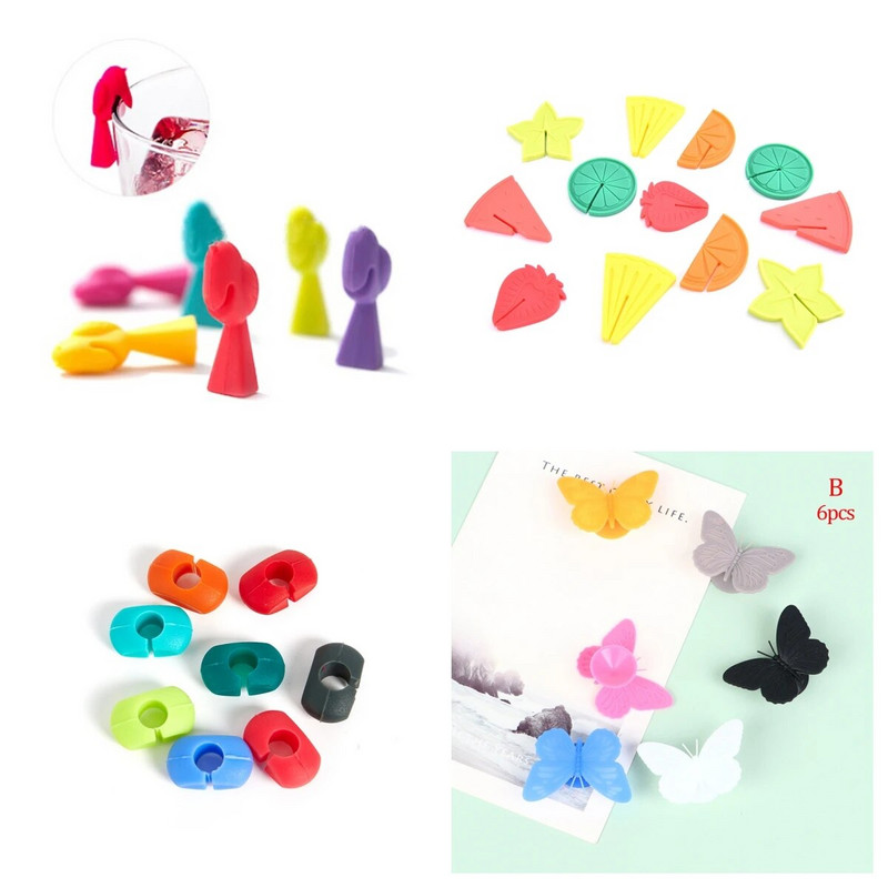 6 vnt palmių puodelio vyno taurės žymeklis silikoninis vyno gėrimų žymeklis Vyno identifikatoriai vakarėliams atsitiktinių spalvų baro virtuvės įtaisai