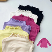 Tricouri pentru fete cu guler roșu Primăvara Toamnă Bebeluși Cămăși pentru copii Topuri moi cu mâneci lungi 2-10 ani Copii Haine pentru copii