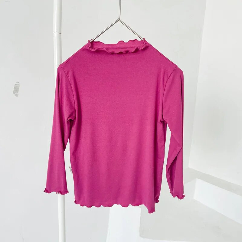 Tricouri pentru fete cu guler roșu Primăvara Toamnă Bebeluși Cămăși pentru copii Topuri moi cu mâneci lungi 2-10 ani Copii Haine pentru copii