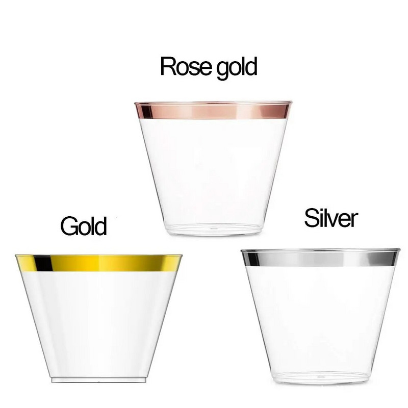 10/20/30db Otthoni dekoráció Születésnapi Party Rose Gold Esküvői kellékek Átlátszó étkészlet Műanyag poharak Eldobható