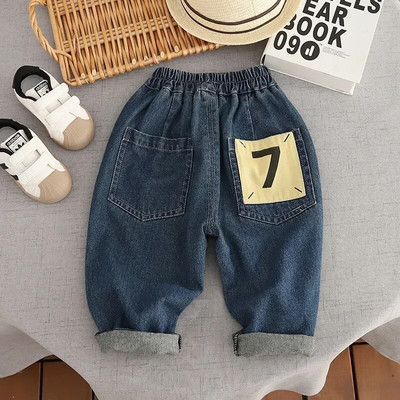 Új 2024 Kids Vintage tömör bő farmer fiúk klasszikus farmer hosszú nadrág nadrág gyerekek alkalmi farmer tavaszi őszi ruházat