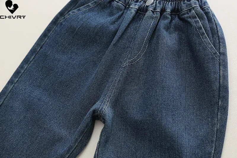 Új 2024 Kids Vintage tömör bő farmer fiúk klasszikus farmer hosszú nadrág nadrág gyerekek alkalmi farmer tavaszi őszi ruházat