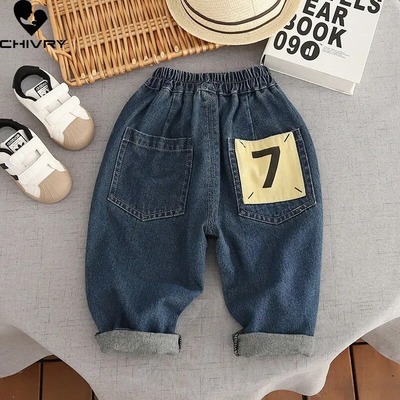 Új 2024 Kids Vintage tömör bő farmer fiúk klasszikus farmer hosszú nadrág nadrág gyerekek alkalmi farmer tavaszi őszi ruházat