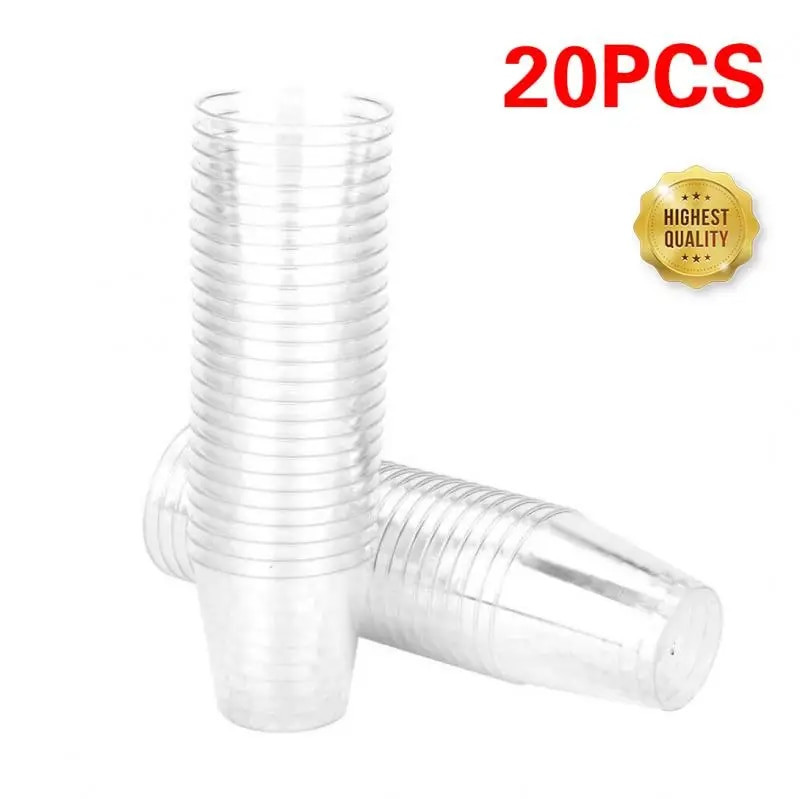 20 vnt. 30 ml mini skaidraus plastiko vienkartiniai vakarėlių akiniai želė puodeliai Gobelet plastikiniai stiklainiai Gimtadienio virtuvės priedai