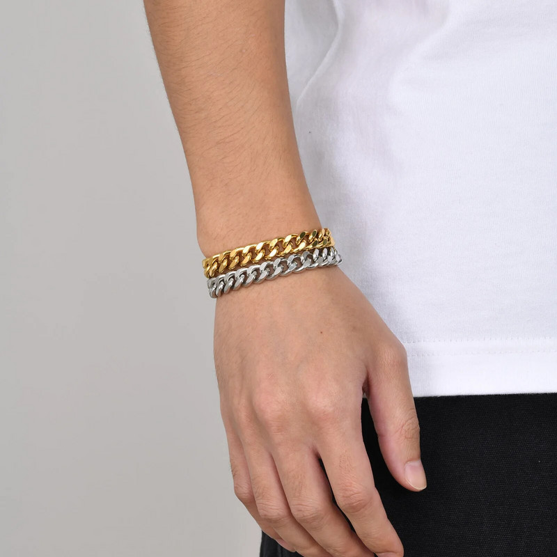 Mprainbow Basic 7/9 mm Brățări cu lanț cubanez pentru bărbați, brățară cu lanț din oțel inoxidabil, rezistent la apă, cadouri, bijuterii, lungime 19/21 cm