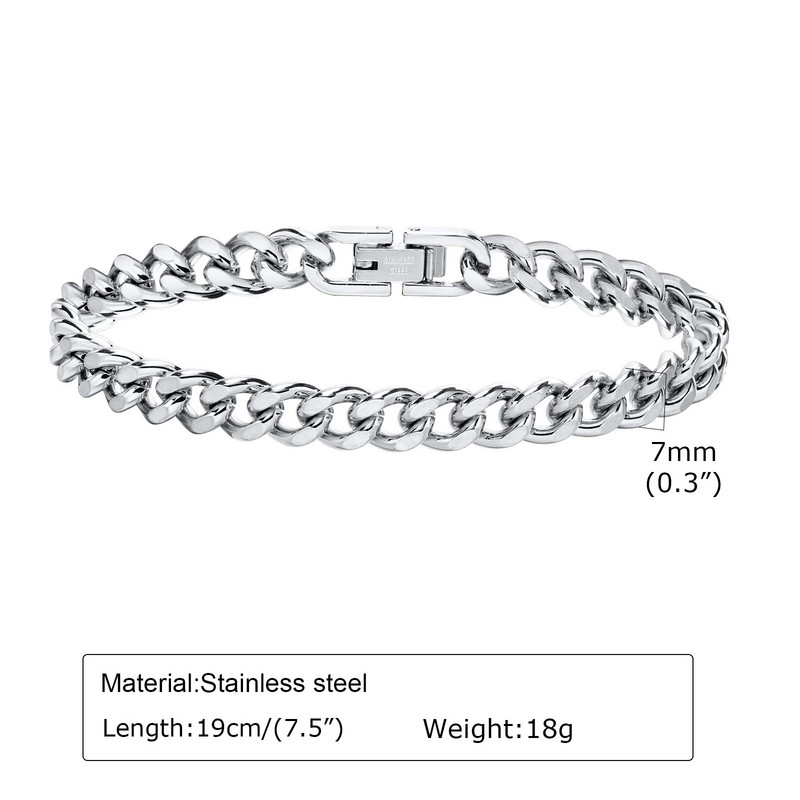 Mprainbow Basic 7/9 mm Brățări cu lanț cubanez pentru bărbați, brățară cu lanț din oțel inoxidabil, rezistent la apă, cadouri, bijuterii, lungime 19/21 cm