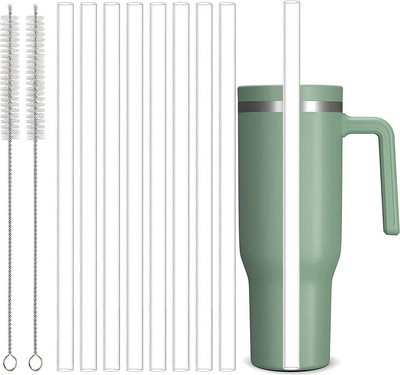 8kom zamjenskih slamčica za Stanley šalicu s 2 četke za čišćenje Slamke za višekratnu upotrebu kompatibilne sa Stanley šalicom od 14/20/30/40 oz