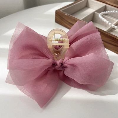 Agrafe de păr cu fundă din tul din plasă de vară, de culoare solidă, pentru femei elegante, coadă de cal, împletitură, gheare de păr, agrafă de păr, accesorii pentru păr