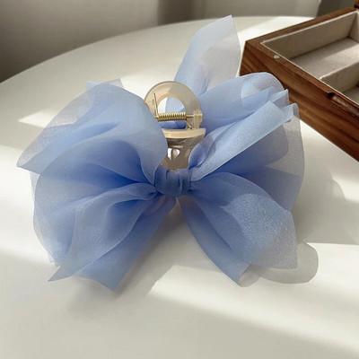 Agrafe de păr cu fundă din tul din plasă de vară, de culoare solidă, pentru femei elegante, coadă de cal, împletitură, gheare de păr, agrafă de păr, accesorii pentru păr