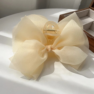 Agrafe de păr cu fundă din tul din plasă de vară, de culoare solidă, pentru femei elegante, coadă de cal, împletitură, gheare de păr, agrafă de păr, accesorii pentru păr