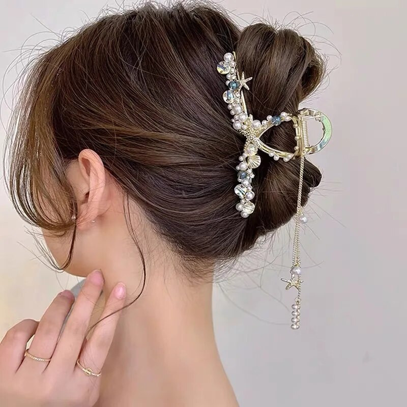 Noua perla ciucuri gheare de par stea de mare coajă de păr agrafă de păr din aliaj agrafă coadă de cal accesorii de crab Hanfu pentru fată