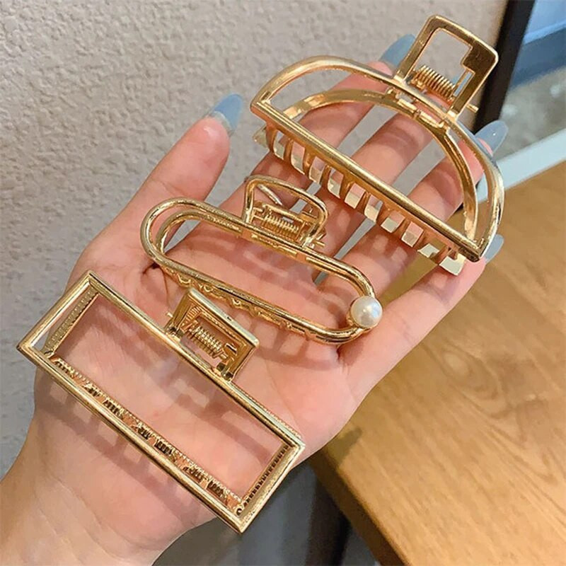 2022, noi femei, elegante, auriu, geometric, gheare de păr din metal, agrafe de păr de crab, bentiță, accesorii de păr la modă