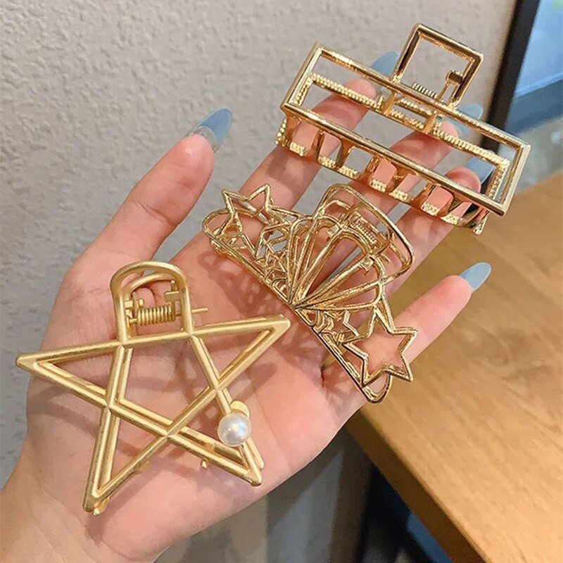 2022, noi femei, elegante, auriu, geometric, gheare de păr din metal, agrafe de păr de crab, bentiță, accesorii de păr la modă