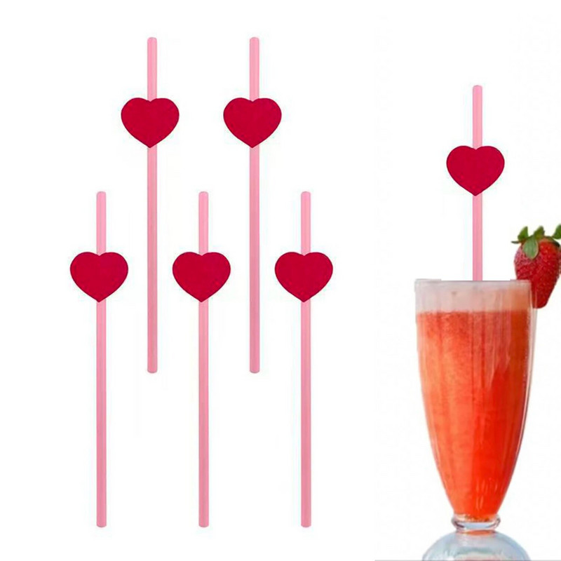 5db Piros szerelmes szív papír szívószálak Romantikus esküvői parti szívószálak Asztali kellékek Boldog Valentin-napi party dekoráció