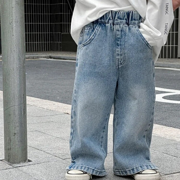 Детски панталони Момчета Корейско детско облекло 2024 Пролет Нови панталони Прави цилиндрични каузални дънки Еластична талия