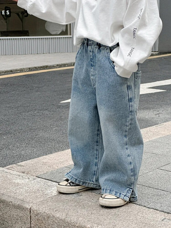 Детски панталони Момчета Корейско детско облекло 2024 Пролет Нови панталони Прави цилиндрични каузални дънки Еластична талия