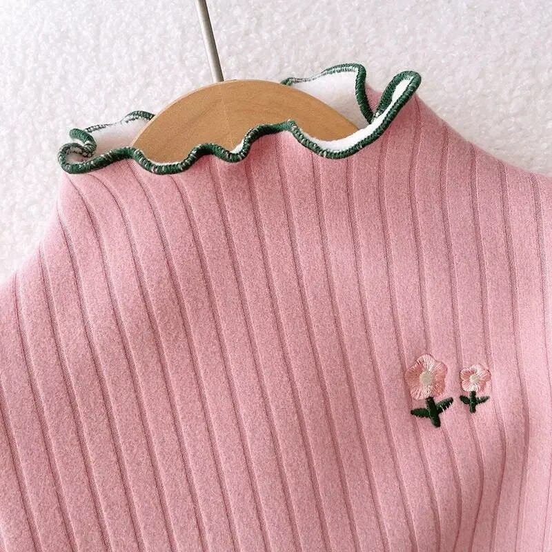 Pulovere groase și calde pentru copii, toamnă iarnă, dulci, cu gât, cu flori, pulover, pentru fetițe, cu mânecă lungă, cămăși din catifea 1-6 ani