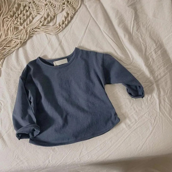 Есен Зима Момче Момиче Детска плътна риза с дълги ръкави Детска свободна тениска Ретро бебешки памучни горнища Ежедневни тениски за малко дете