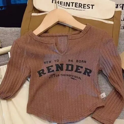 2023-as koreai őszi baba felsők Pamut bordás betűs, hosszú ujjú, szűk kisgyermek lány ingek alsó gyerek lány ingek