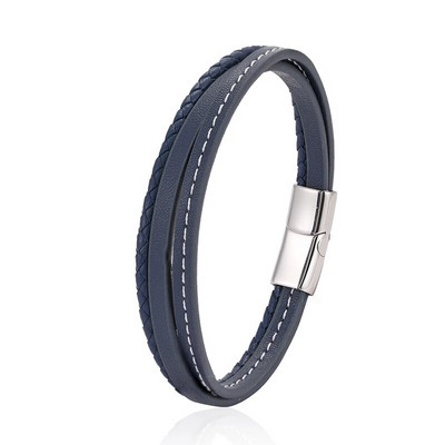 Μόδα Μπλε Δερμάτινα Βραχιόλια Ανδρικά Αγόρια Κούμπωμα από ανοξείδωτο ατσάλι Πολυστρωματικό πλεκτό σχοινί βραχιόλι για ανδρικά γυναικεία βραχιόλια Κοσμήματα
