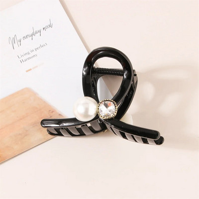 Nyári Aszimmetrikus Gyöngy Hair Karmok Női Gilrs Elegáns Erős Tartás Csúszásmentes Lófarok Műanyag Banán Kereszt Clipek Vékony Hajhoz