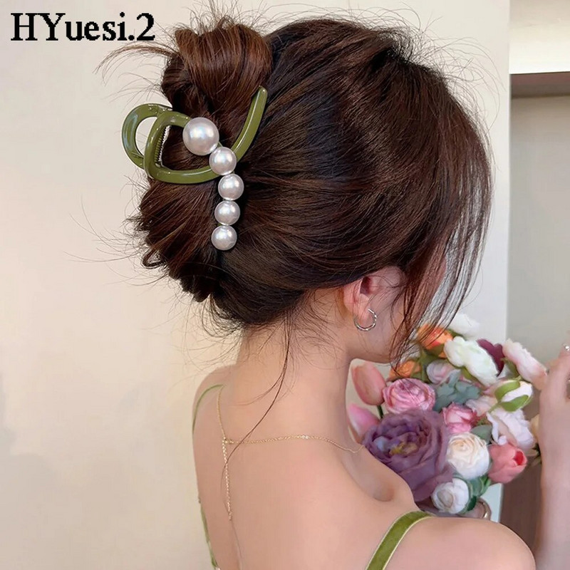 Nyári Aszimmetrikus Gyöngy Hair Karmok Női Gilrs Elegáns Erős Tartás Csúszásmentes Lófarok Műanyag Banán Kereszt Clipek Vékony Hajhoz