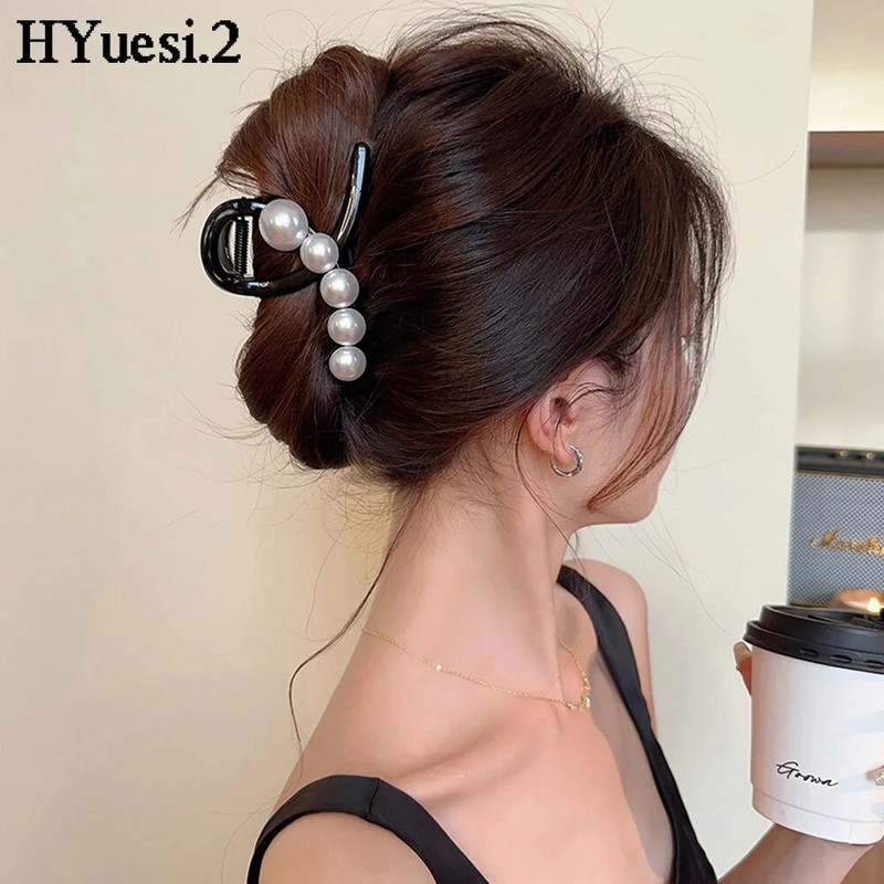 Nyári Aszimmetrikus Gyöngy Hair Karmok Női Gilrs Elegáns Erős Tartás Csúszásmentes Lófarok Műanyag Banán Kereszt Clipek Vékony Hajhoz