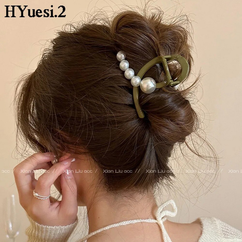 Nyári Aszimmetrikus Gyöngy Hair Karmok Női Gilrs Elegáns Erős Tartás Csúszásmentes Lófarok Műanyag Banán Kereszt Clipek Vékony Hajhoz