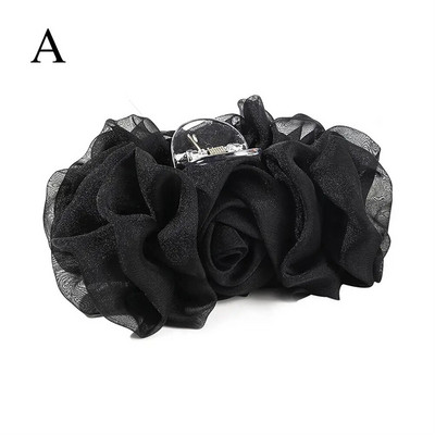 Elegant, mare șifon de mătase, gheare de păr mare pentru femei, barete de modă, cleme pentru arc de păr, coadă de cal, accesorii pentru flori, agrafe J8W5