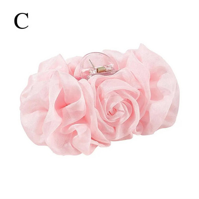 Elegant, mare șifon de mătase, gheare de păr mare pentru femei, barete de modă, cleme pentru arc de păr, coadă de cal, accesorii pentru flori, agrafe J8W5