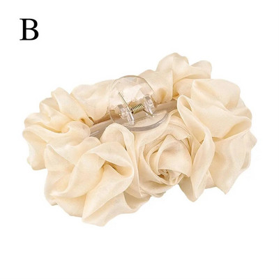 Elegant, mare șifon de mătase, gheare de păr mare pentru femei, barete de modă, cleme pentru arc de păr, coadă de cal, accesorii pentru flori, agrafe J8W5
