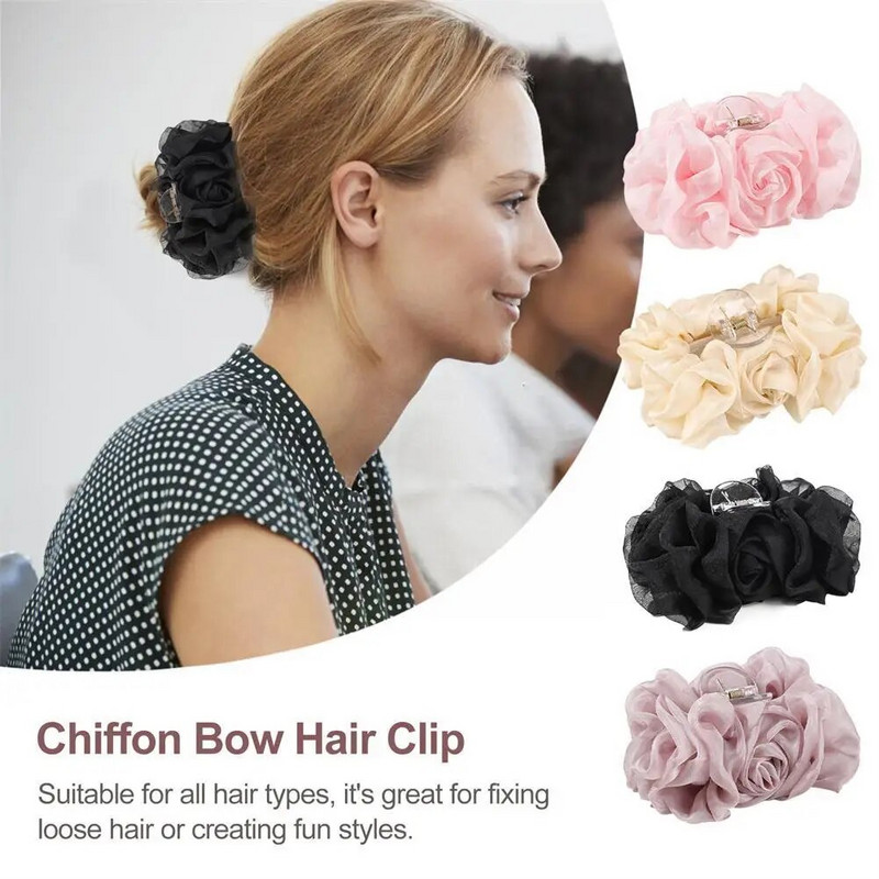 Elegantiškas didelis šilkinis šifonas, didelis plaukų žnyplės, moteriškos mados, plaukų lankeliai, uodegos gėlės, aksesuarai, segtukai J8W5