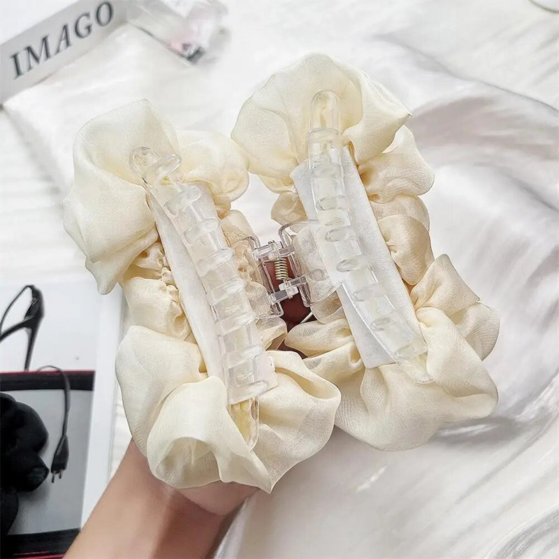 Elegantiškas didelis šilkinis šifonas, didelis plaukų žnyplės, moteriškos mados, plaukų lankeliai, uodegos gėlės, aksesuarai, segtukai J8W5