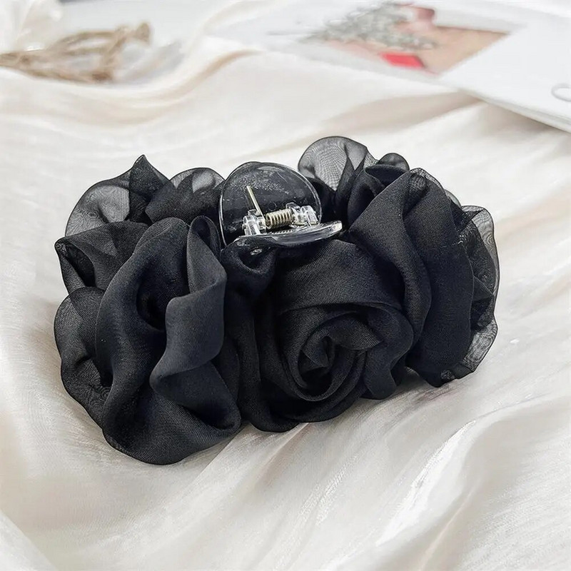 Elegantiškas didelis šilkinis šifonas, didelis plaukų žnyplės, moteriškos mados, plaukų lankeliai, uodegos gėlės, aksesuarai, segtukai J8W5