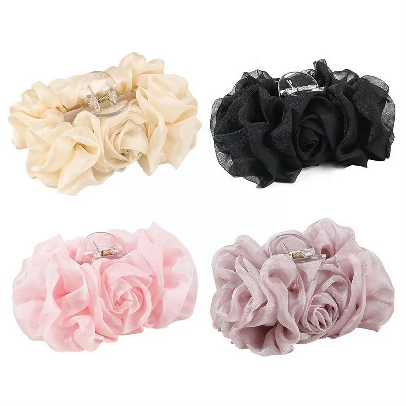 Elegantiškas didelis šilkinis šifonas, didelis plaukų žnyplės, moteriškos mados, plaukų lankeliai, uodegos gėlės, aksesuarai, segtukai J8W5