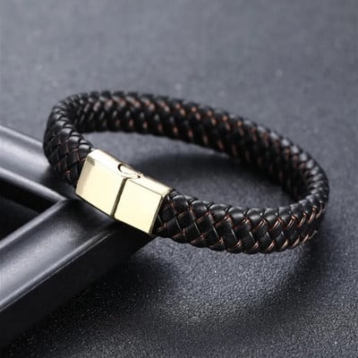 MKENDN kiváló minőségű punk férfi fekete kék fonott bőr karkötő férfiaknak mágneses kapcsos divatékszerek