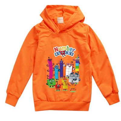 Tricou cu blocuri de numere pentru copii de modă pentru băieți, fete, cu mânecă lungă, tricou subțire cu glugă, 2-13T, pentru copii, haine imprimate cu desene animate, tricouri